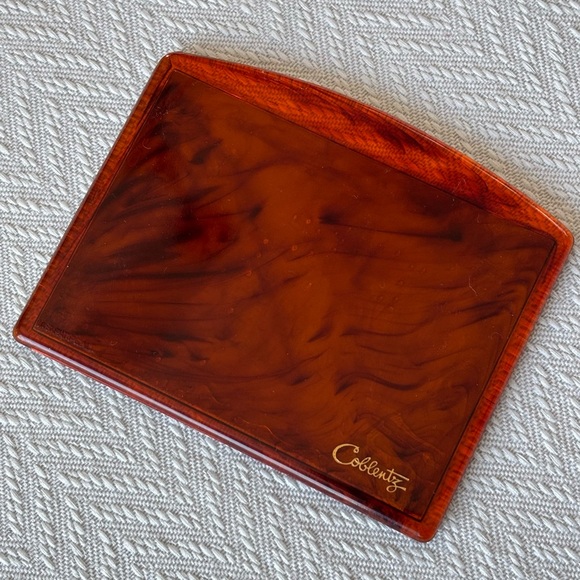 VINTAGE black leather COBLENTZ purse, hex-hinged snap closure, signature mirror - Picture 6 of 9